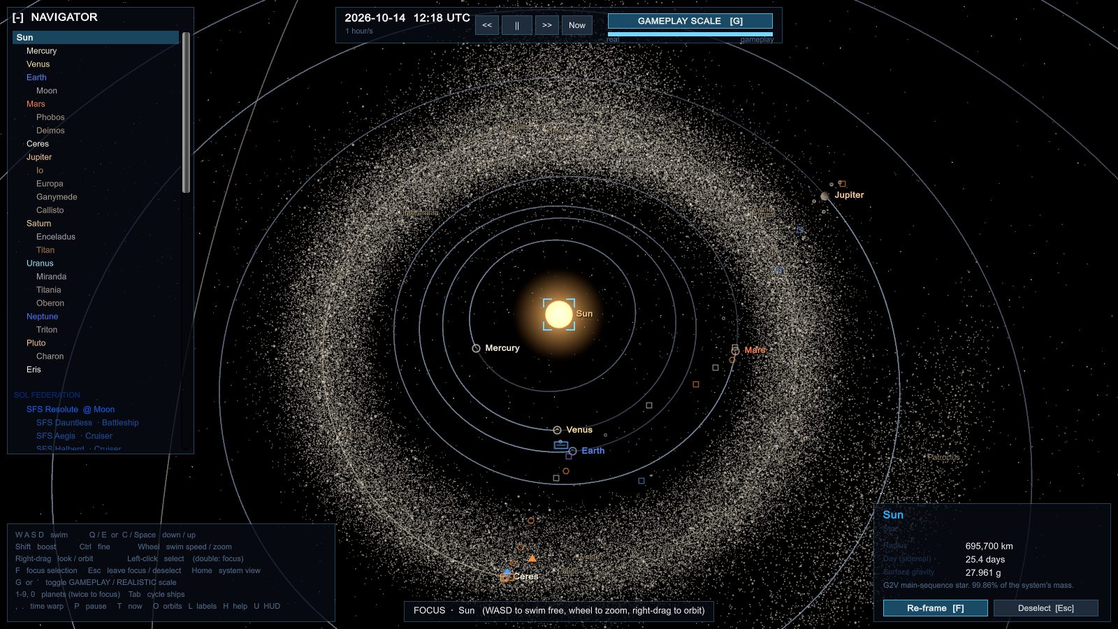 111,000 real asteroids around the inner system at gameplay scale
